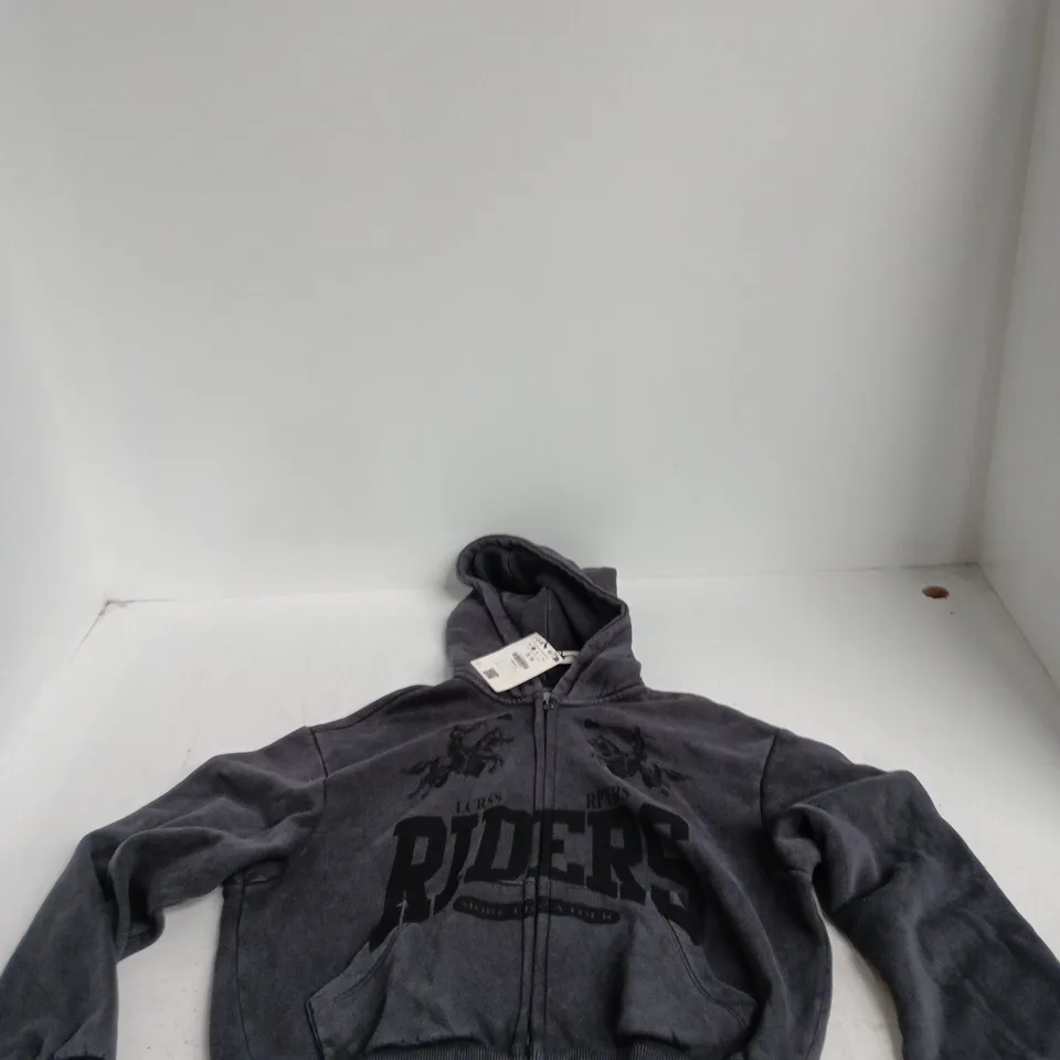 BERSHKA ZIP HOODIE – GREY, UK 8 (EU 36) – MADE IN PAKISTAN