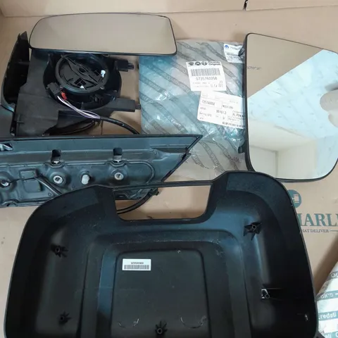 BOX OF ASSORTED SIDE MIRROR PARTS 