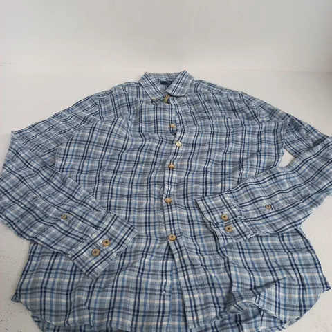 TM LEWIN PURE LINEN SHIRT – BLUE PLAID, MEN'S UK SMALL