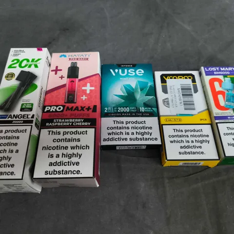 APPROXIMATELY 15 ASSORTED E-CIGARETTE AND VAPE PRODUCTS TO INCLUDE ANGEL, VUSE, LOST MARY ETC 
