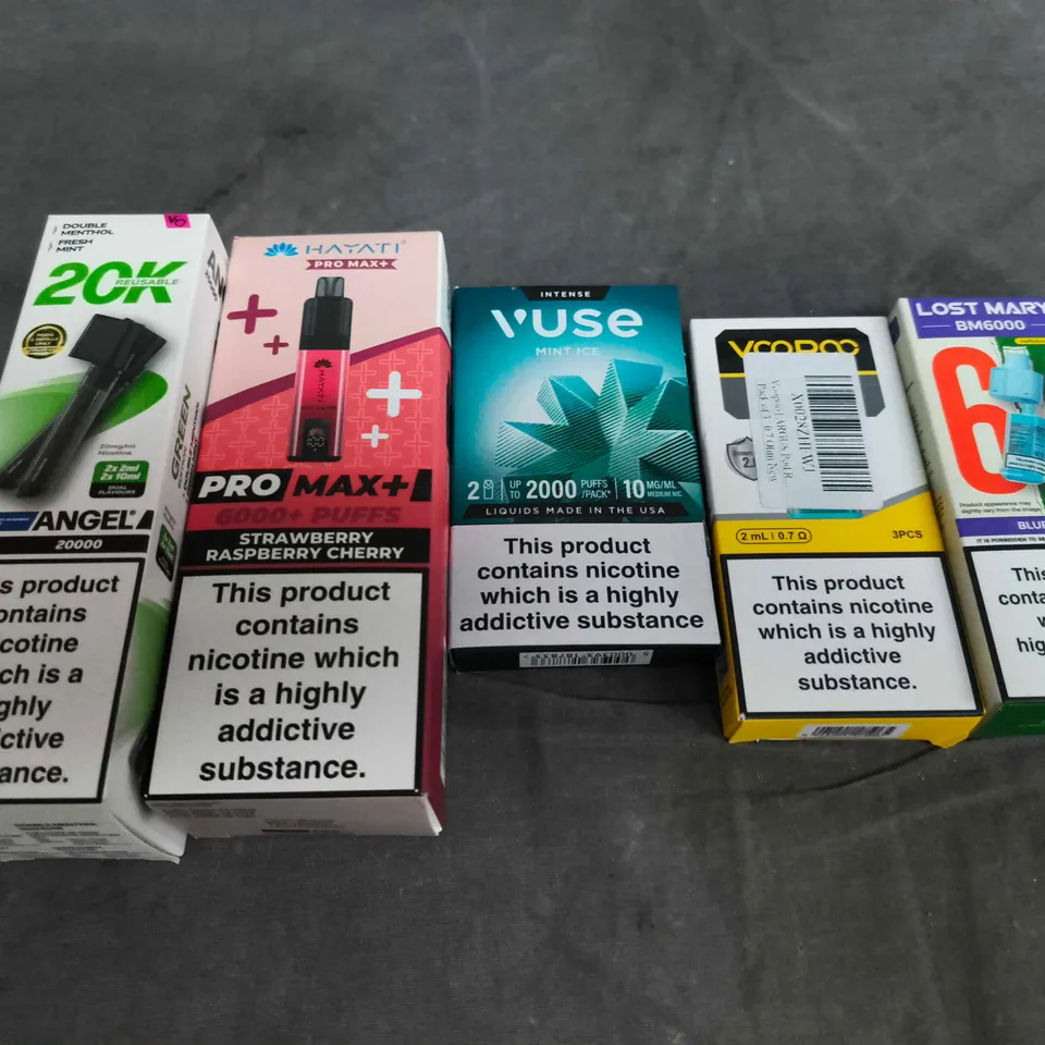 APPROXIMATELY 15 ASSORTED E-CIGARETTE AND VAPE PRODUCTS TO INCLUDE ANGEL, VUSE, LOST MARY ETC 