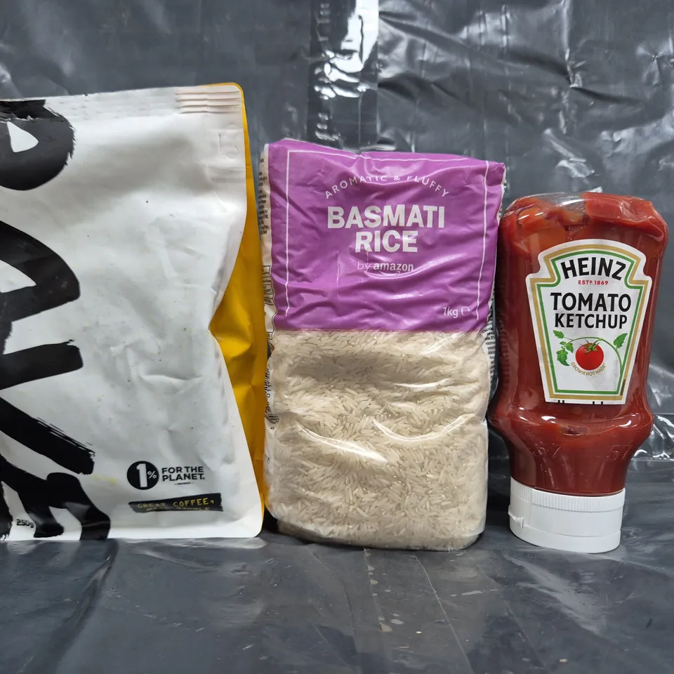 APPROXIMATELY 8 ASSORTED FOOD ITEMS TO INCLUDE HEINZ TOMATO KETCHUP, BASMATI RICE, ETC