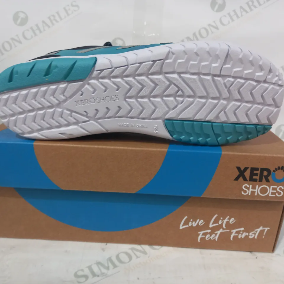 BOXED PAIR OF XERO SHOES IN BLUE UK SIZE 8