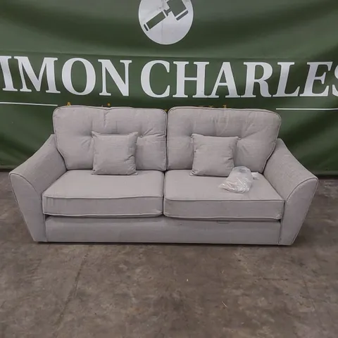 QUALITY DESIGNER HALSTOW 3 SEATER FABRIC UPHOLSTERED SOFA - GREY
