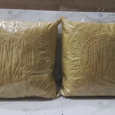 BRAND NEW SEALED DESIGNER DONNA KARAN LOGO CUSHION WITH FILLING COLOUR OCHRE SET OF 2