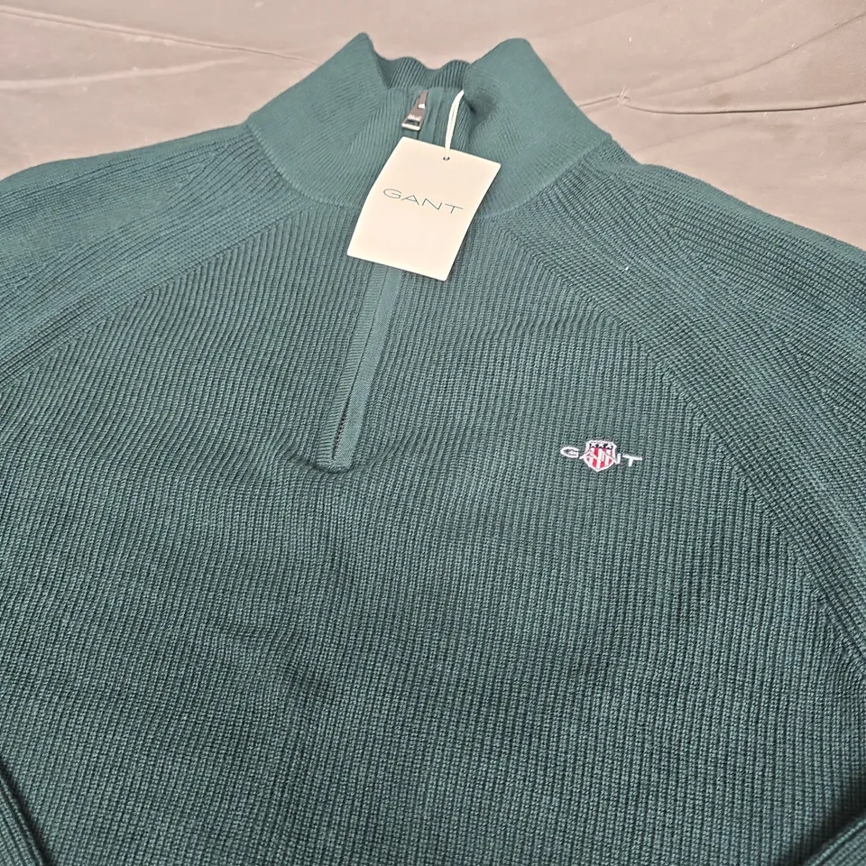 GANT COTTON WOOL HALF ZIP CARDIGAN - SIZE LARGE