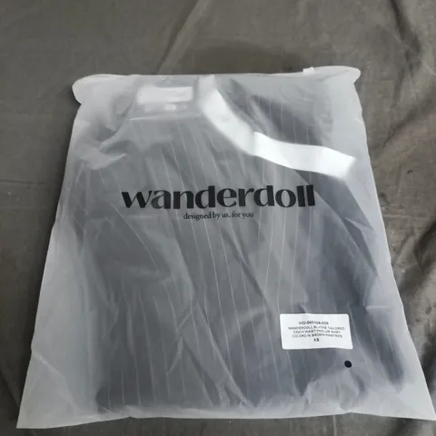 WANDERDOLL BLYTHE TAILORED CINCH WAIST PEPLUM SHIRT CO-ORD IN BROWN PINSTRIPE - SIZE XS