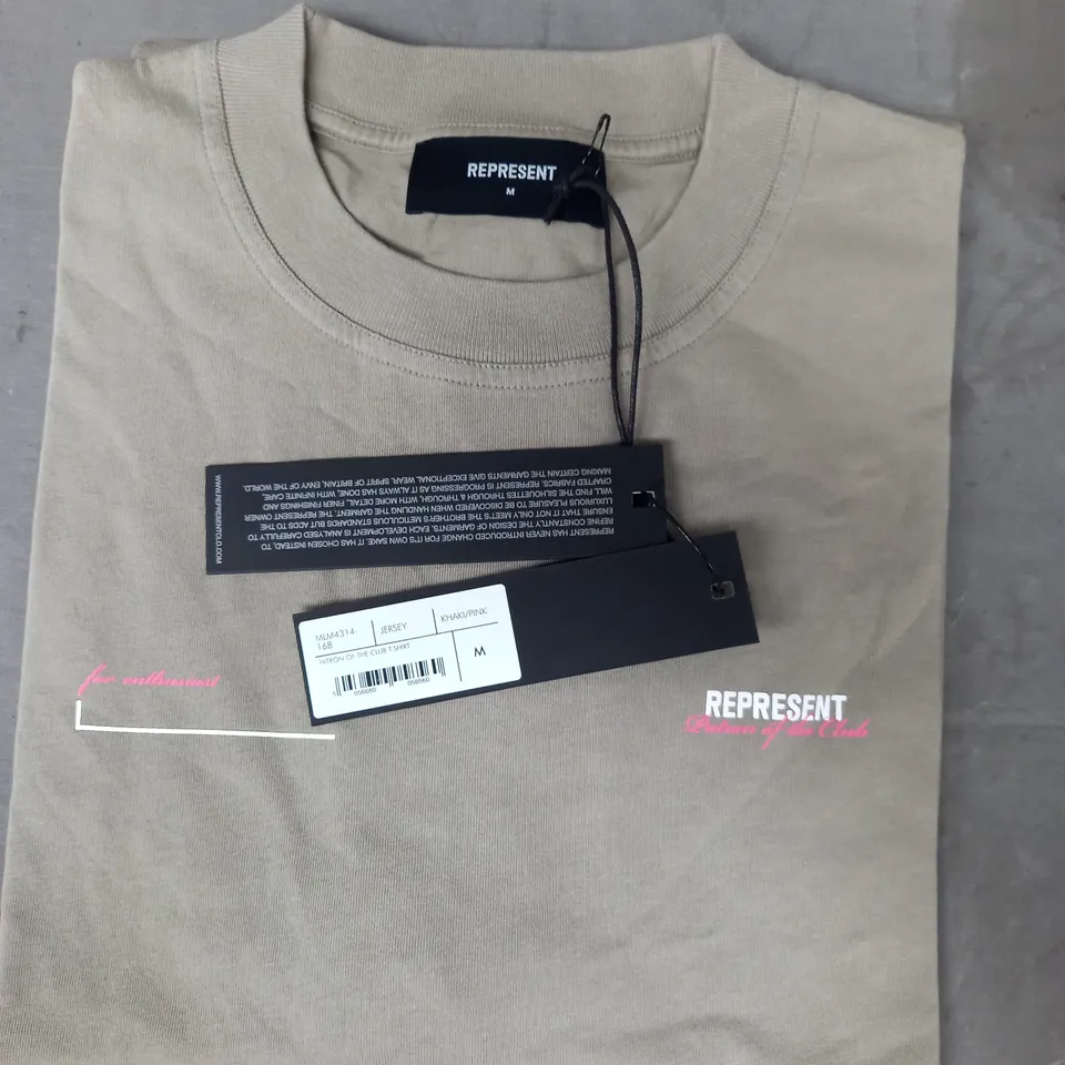 REPRESENT PATRON OF THE CLUB T-SHIRT IN KHAKI/PINK SIZE MEDIUM