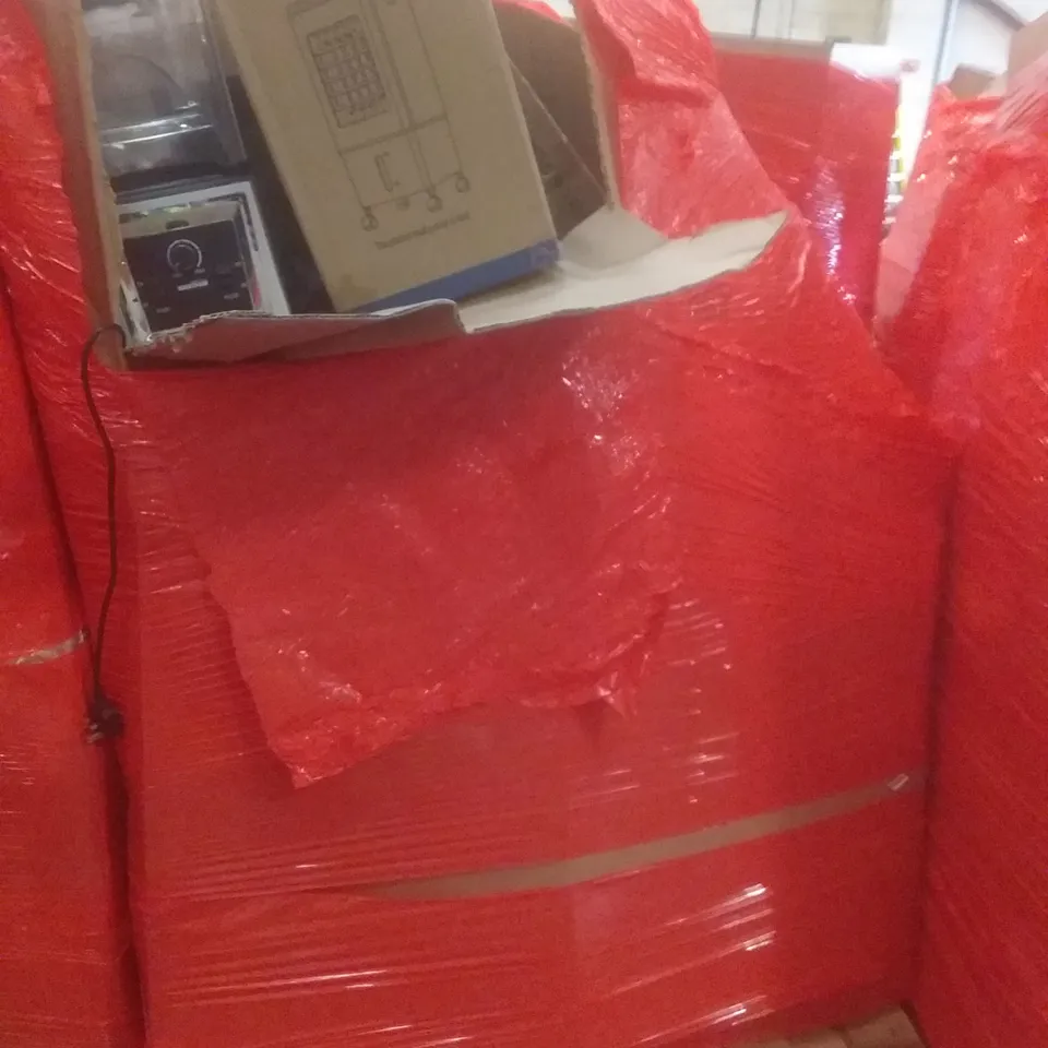 PALLET OF ASSORTED ITEMS INCLUDING AIR COOLER, TOILET SEATS, COMPACT CANOPY