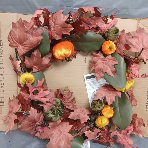 AUTUMN MULTI COLOURED PUMPKIN WREATH PRE LIT