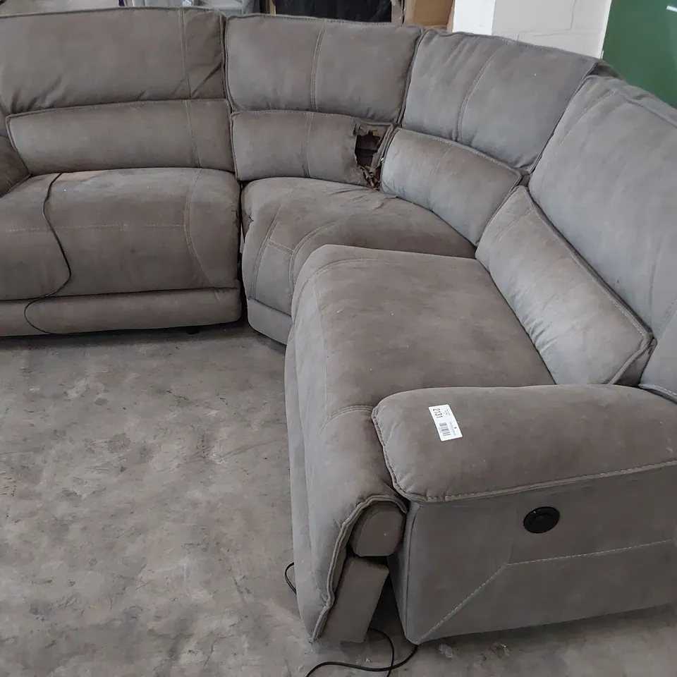 DESIGNER POWER RECLINING CORNER GROUP GREY MACAU FABRIC 