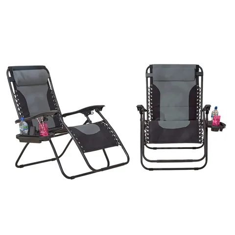 BOXED NEO PAIR OF GREY OUTDOOR ZERO GRAVITY XL SUN LOUNGERS