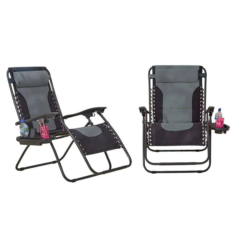 BOXED NEO PAIR OF GREY OUTDOOR ZERO GRAVITY XL SUN LOUNGERS