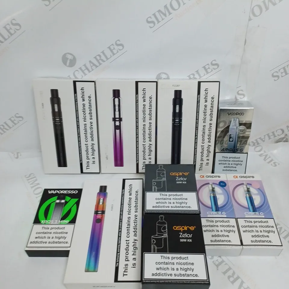 BOX OF APPROXIMATELY 10 ASSORTED E-CIGARETTE PRODUCTS & ACCESSORIES TO INCLUDE VOOPOO, ASPIRE, VAPORESSO ETC 