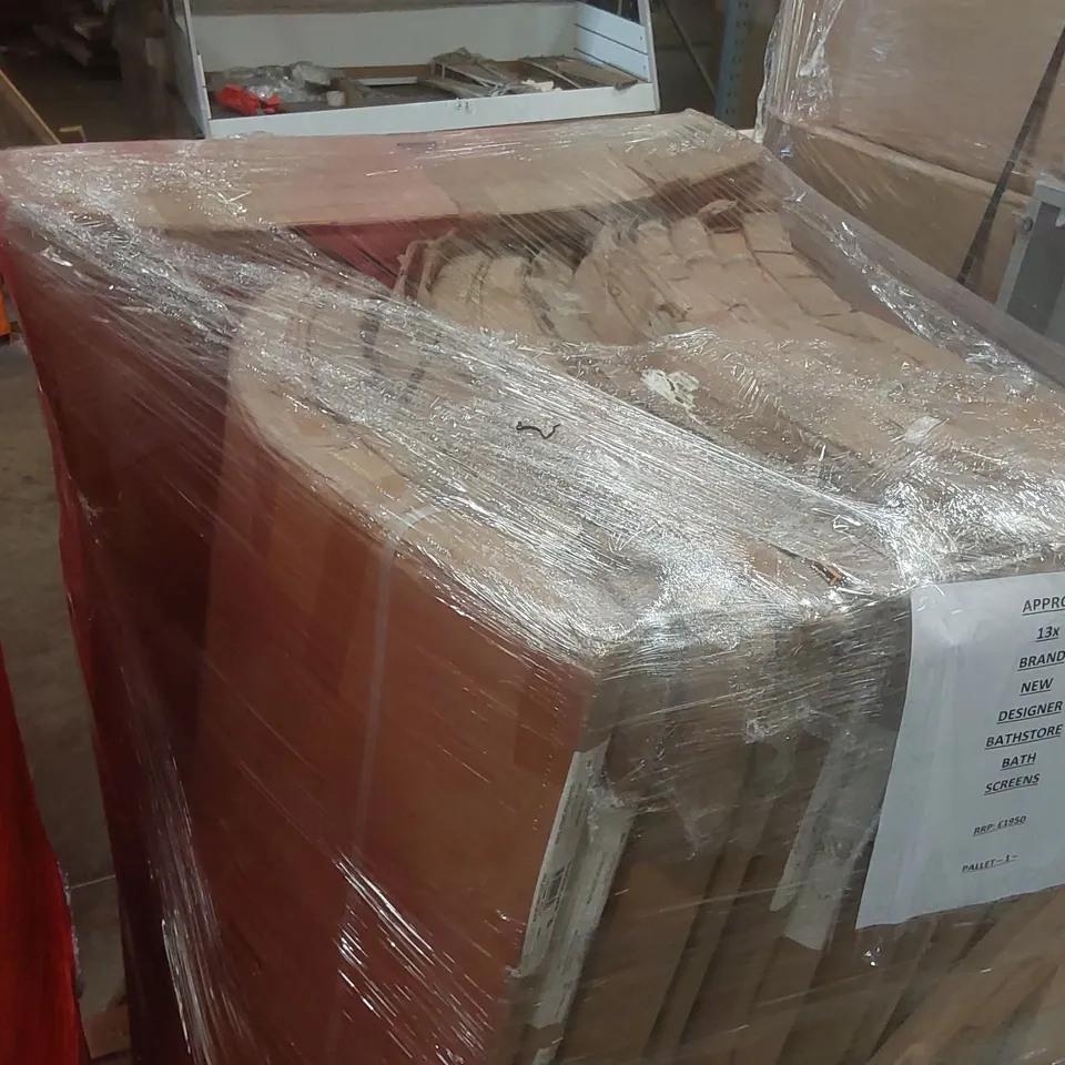 PALLET CONTAINING APPROXIMATELY 13x DESIGNER BATHSTORE BATH SCREENS