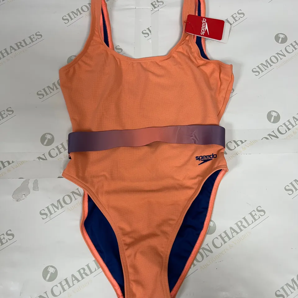SPEEDO DEEP BELTED SWIMMING COSTUME IN CORAL PINK SIZE 8