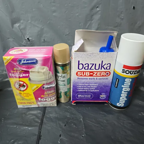 APPROXIMATELY 10 ASSORTED AEROSOLS TO INCLUDE BAZOOKA SUB ZERO , BODY SPRAY , ETC 