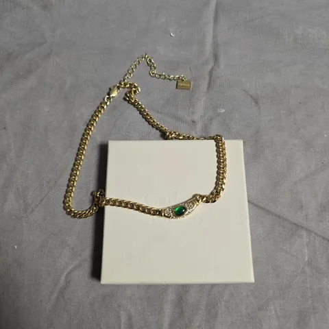  CADENA JEWELLERY GOLD-TONE BRACELET WITH EMERALD GREEN CENTRE STONE – BOXED
