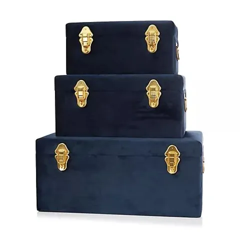 BUNDLEBERRY AMANDA HOLDEN SET OF 3 VELVET TOUCH TRUNKS CASES - NAVY