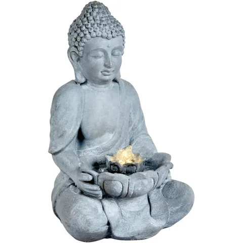 BOXED LED BUDDHA WATER FEATURE - STONE - 45CM