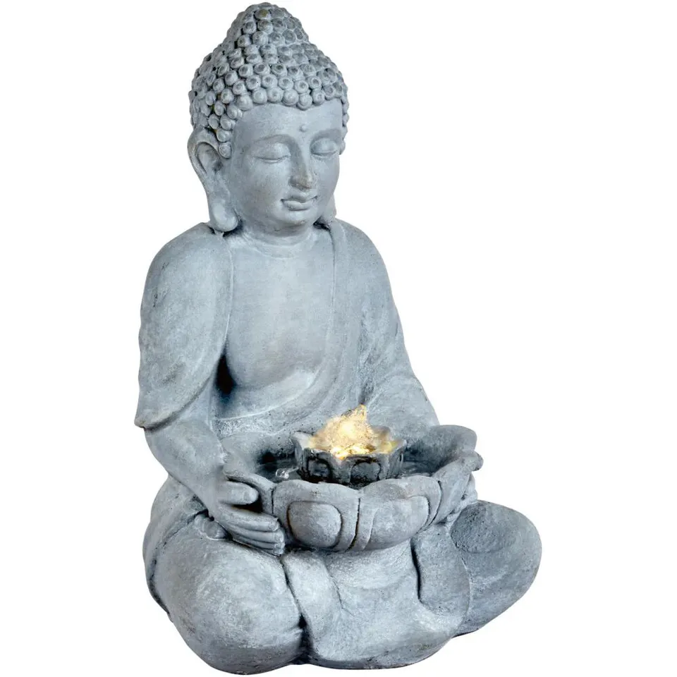 BOXED LED BUDDHA WATER FEATURE - STONE - 45CM