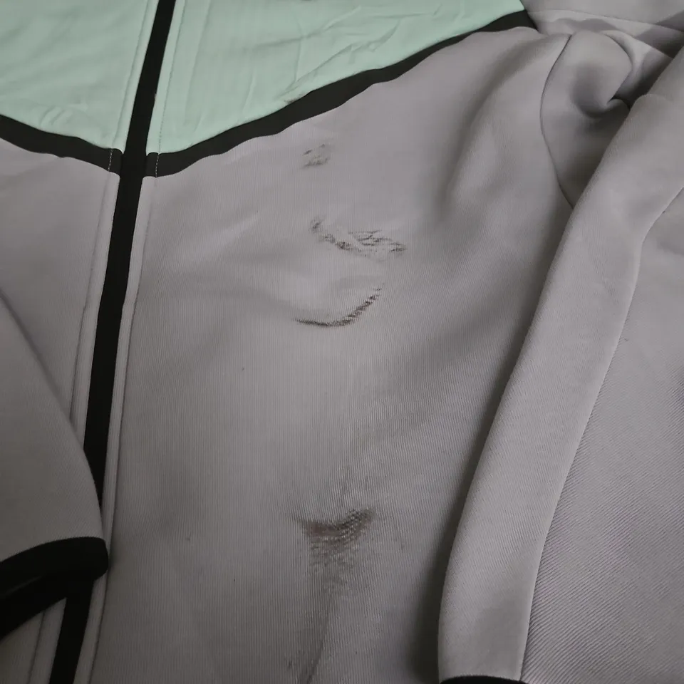 NIKE HOODED JACKET – GREY WITH MINT CHEST PANEL -  SIZE M - MARKS ON JACKET