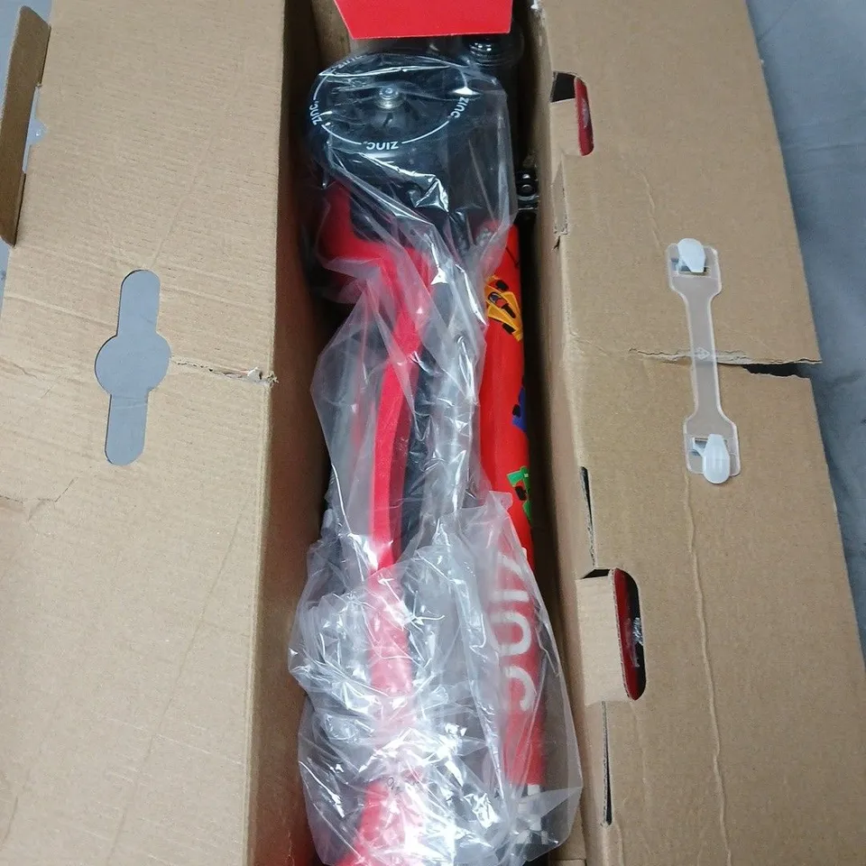 BOXED ZINC THREE WHEELED LIGHT UP EXPLORER SCOOTER - RACING CAR