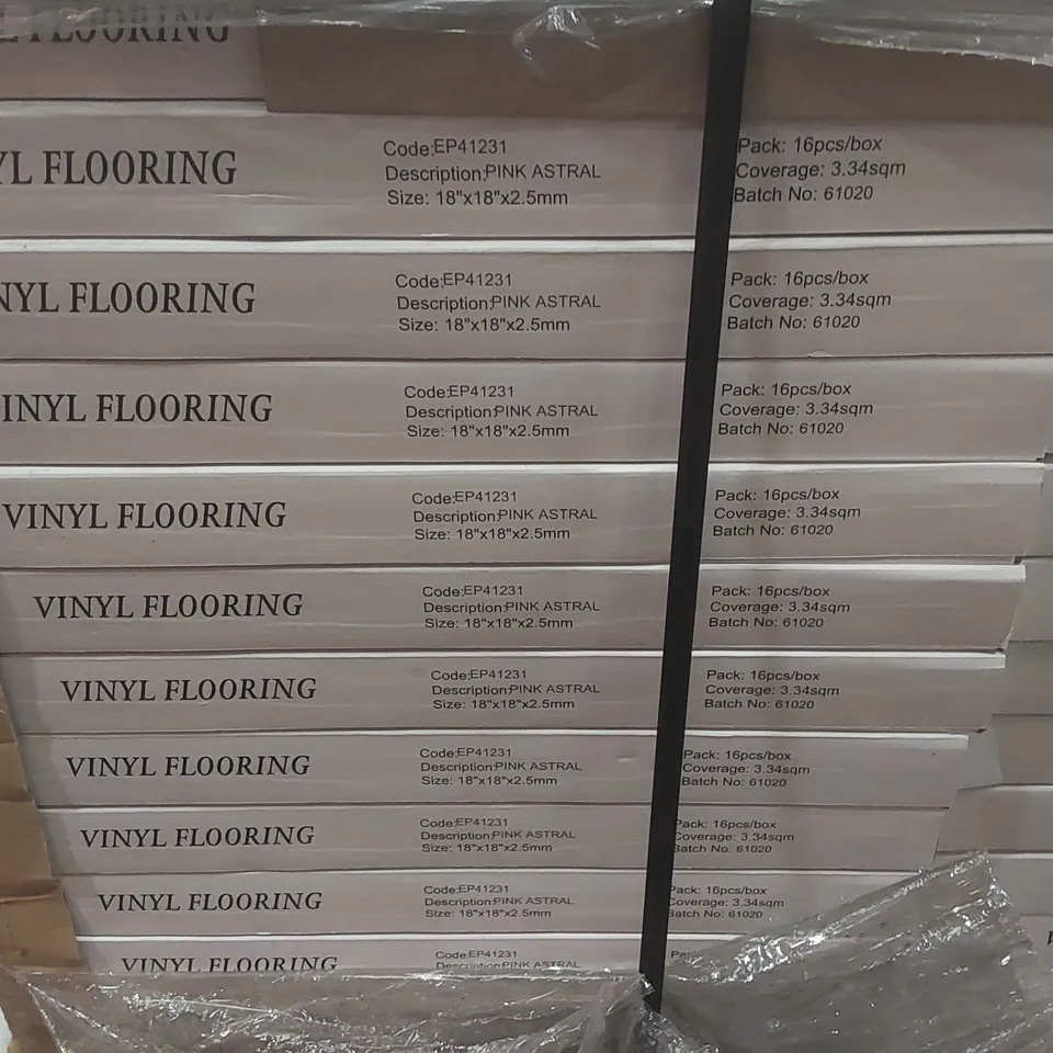 PALLET CONTAINING APPROXIMATELY 50 BOXES OF 16PCS BRAND NEW ELETILE UK PINK ASTRAL VINYL FLOORING