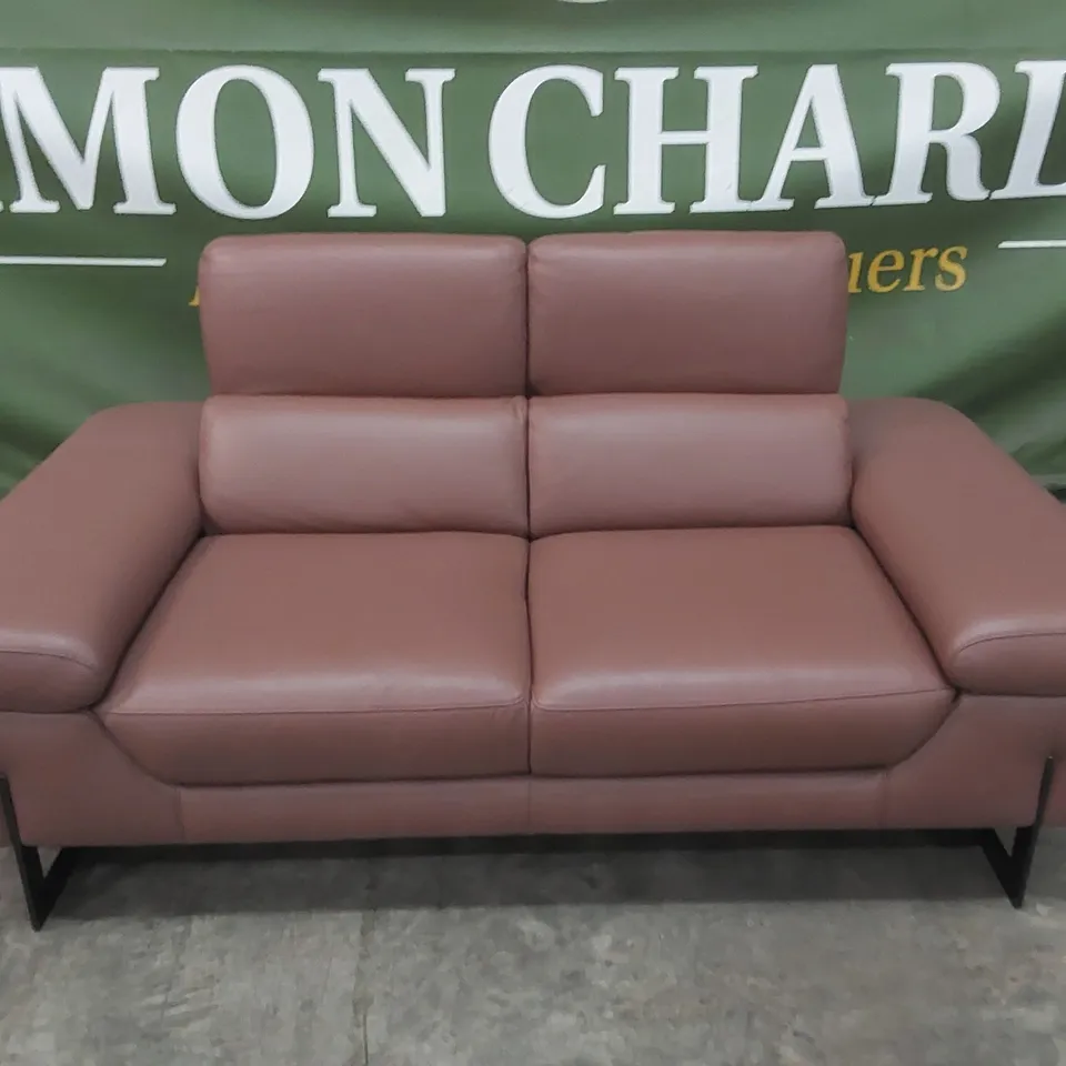 QUALITY DESIGNER ITALIAN MADE 2 SEATER LEATHER SOFA WITH ADJUSTABLE HEAD & ARMRESTS