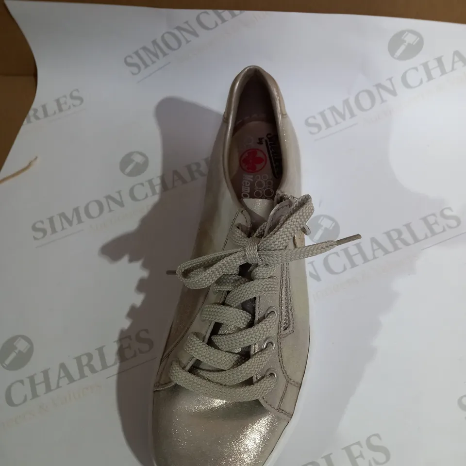 BOXED PAIR OF RIEKER GOLD METALLIC TRAINERS - SIZE 6