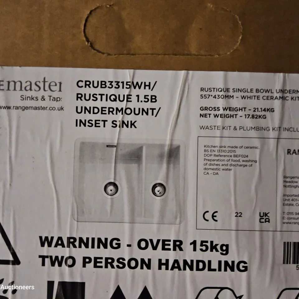 BOXED RANGEMASTER RUSTIQUE UNDERMOUNT/INSET 1.5 BOWL  CERAMIC SINK