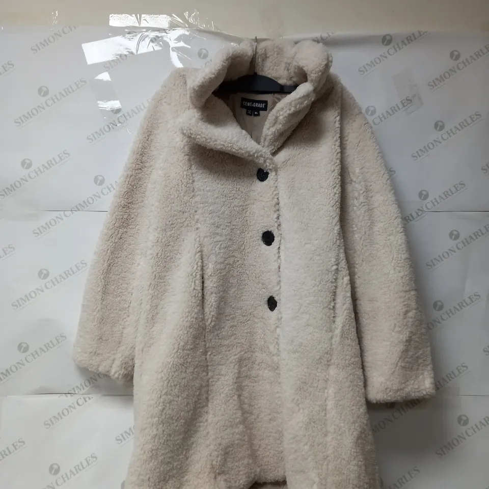CENTIGRADE TEDDY LONGLINE COAT IN CREAM SIZE XL