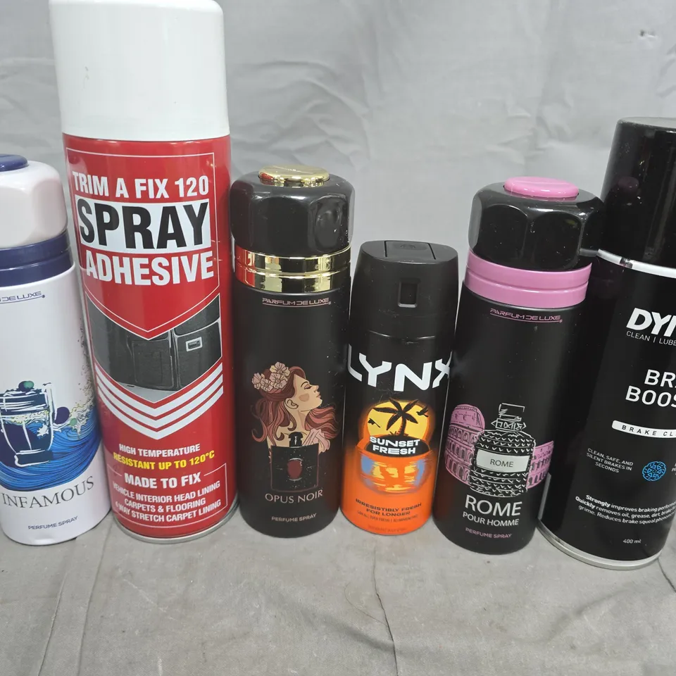 APPROXIMATELY 10 ASSORTED AEROSOLS TO INCLUDE BRAKE BOOSTER, LYNX AND ADHESIVE SPRAY
