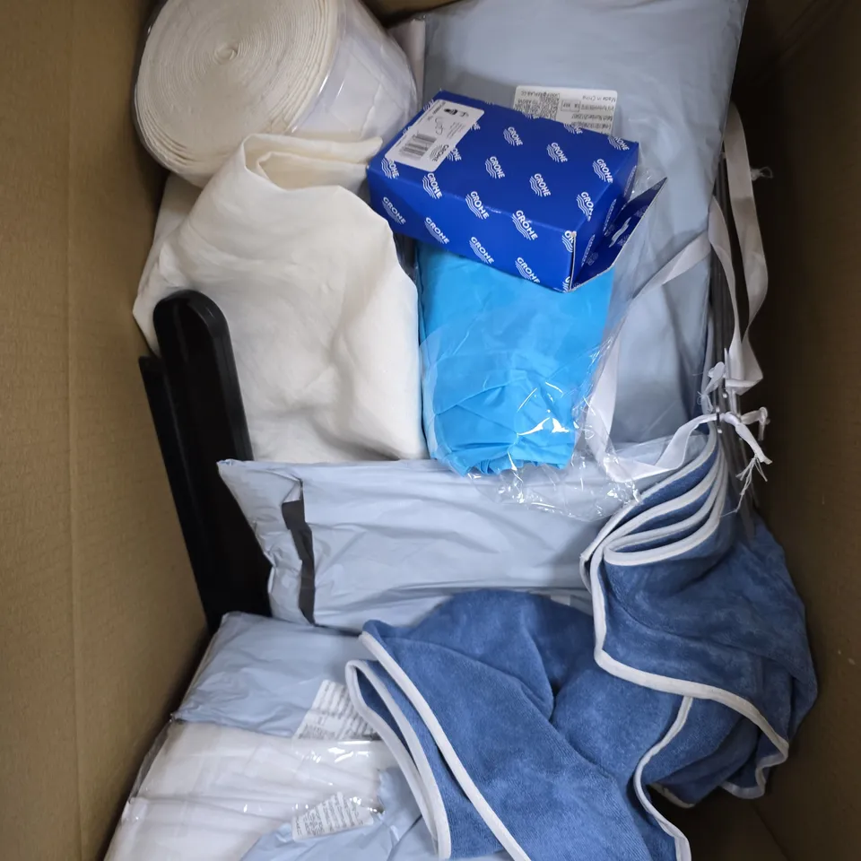 APPROXIMATELY 15 ASSORTED HOUSEHOLD PRODUCTS TO INCLUDE HOME DECOR, NAIL PADS, FABRIC ETC 