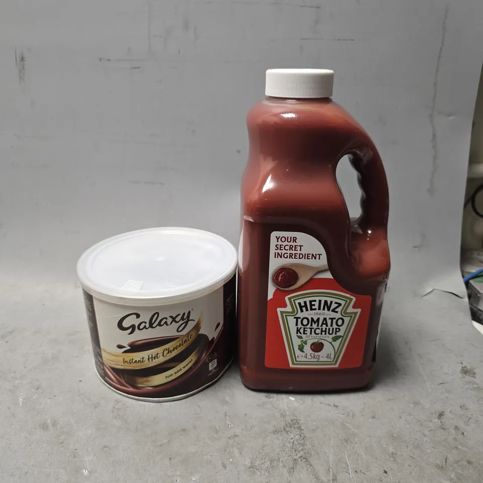 APPROXIMATELY 4 ASSORTED FOOD ITEMS TO INCLUDE - HEINZ TOMATO KETCHUP 4L , GALAXY HOT CHOCOLATE ETC