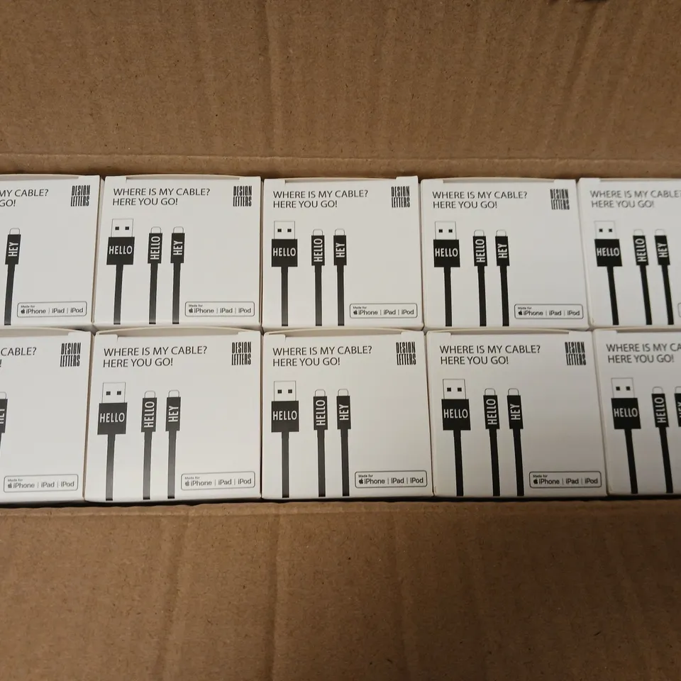BOXED LOT OF 10 MYCABLE CHARGING CABLE 1M FOR IPHONE, IPAD AND IPOD