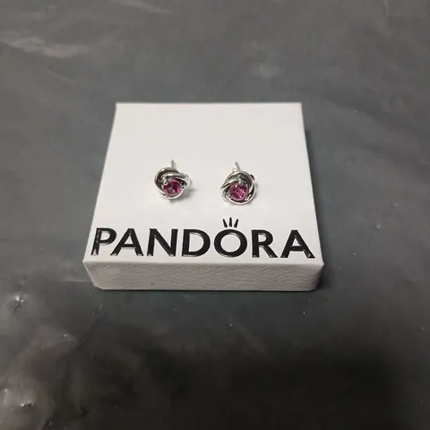 PANDORA SILVER-TONE PINK STONE STUD EARRINGS – PAIR, ON PANDORA CARD