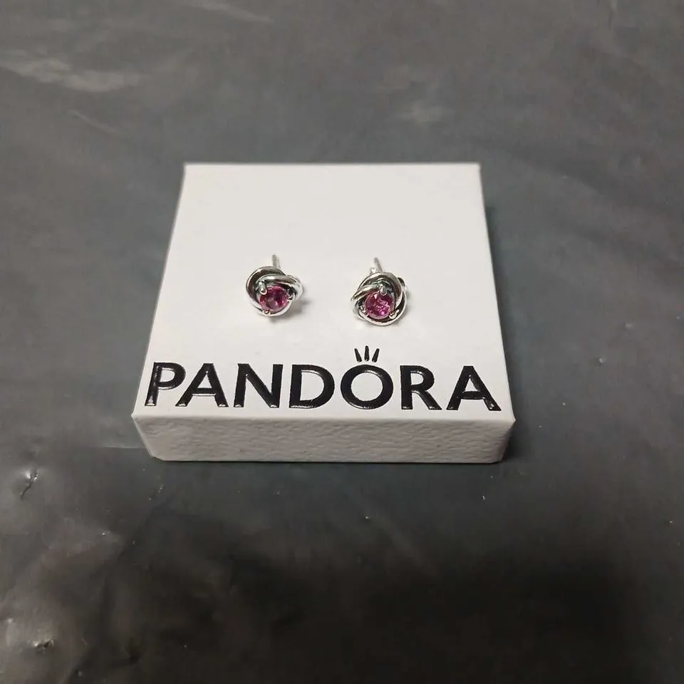 PANDORA SILVER-TONE PINK STONE STUD EARRINGS – PAIR, ON PANDORA CARD
