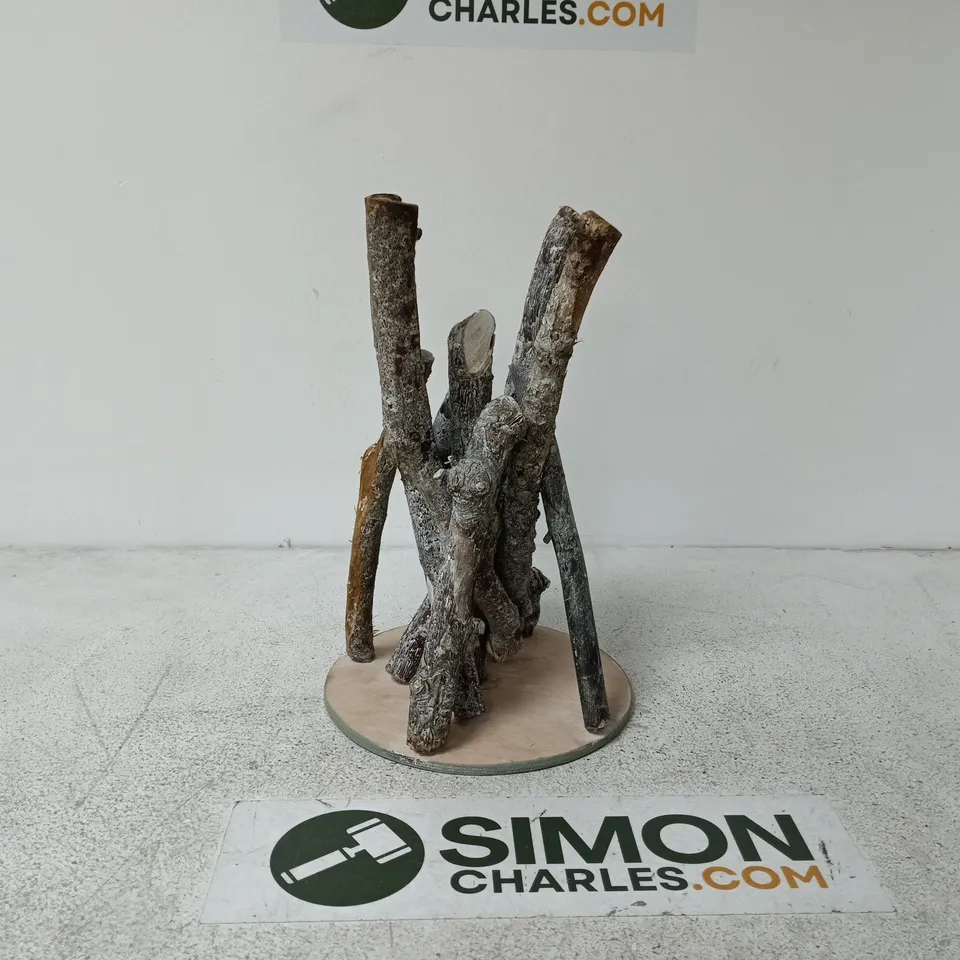 WOODEN SCULPTURE ON CIRCULAR BASE (DRIFTWOOD FORM)