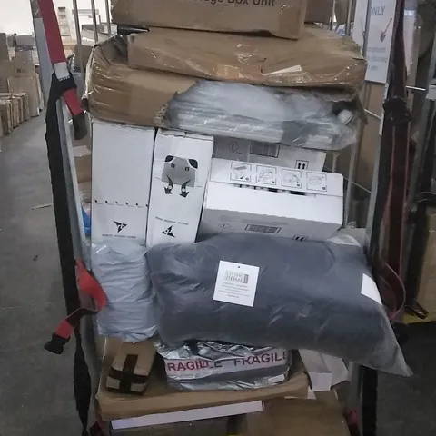 CAGE OF ASSORTED HOUSEHOLD GOODS TO INCLUDE LIFE IDEAS SHOE STORAGE BOX, WALLPAPER AND CAT LITTER BOX