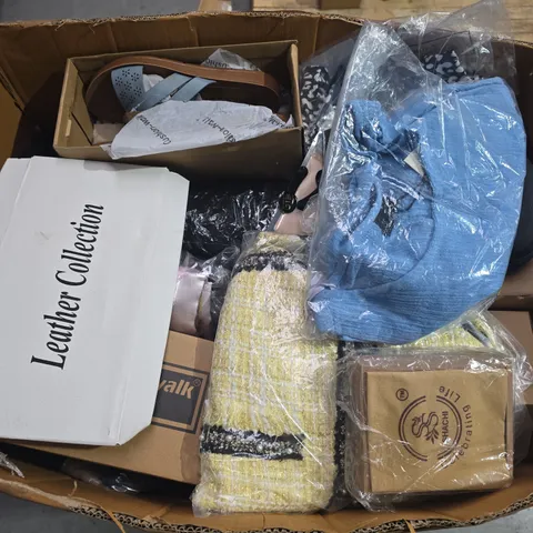 BOX OF APPROXIMATELY 40 ASSORTED ITEMS TO INCLUDE - CLOTHING ITEMS , BOXED SHOES , , ETC - COLLECTION ONLY