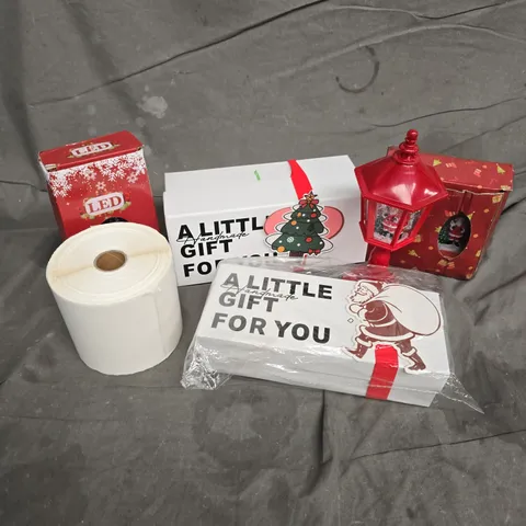 APPROXIMATELY 6 ASSORTED HOUSEHOLD ITEMS TO INCLUDE PRINTER LABELS, HANDMADE CHRISTMAS GIFT SET, CHRISTMAS ORNAMENTS, ETC