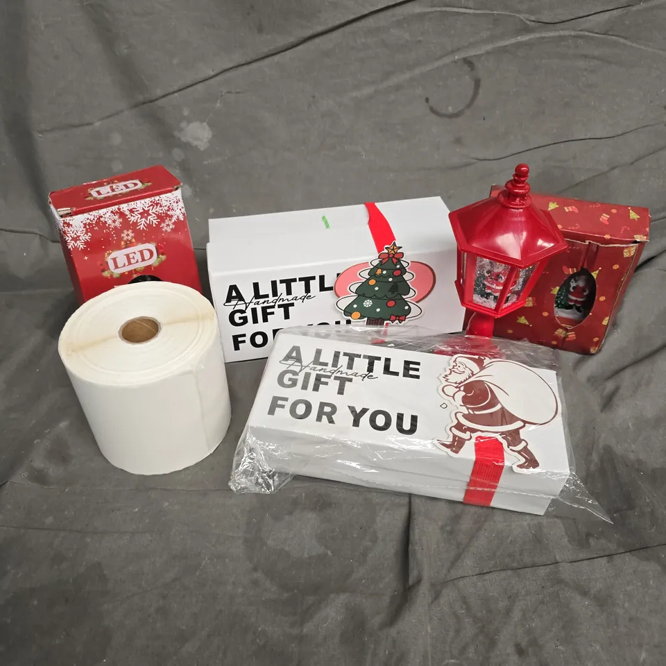 APPROXIMATELY 6 ASSORTED HOUSEHOLD ITEMS TO INCLUDE PRINTER LABELS, HANDMADE CHRISTMAS GIFT SET, CHRISTMAS ORNAMENTS, ETC