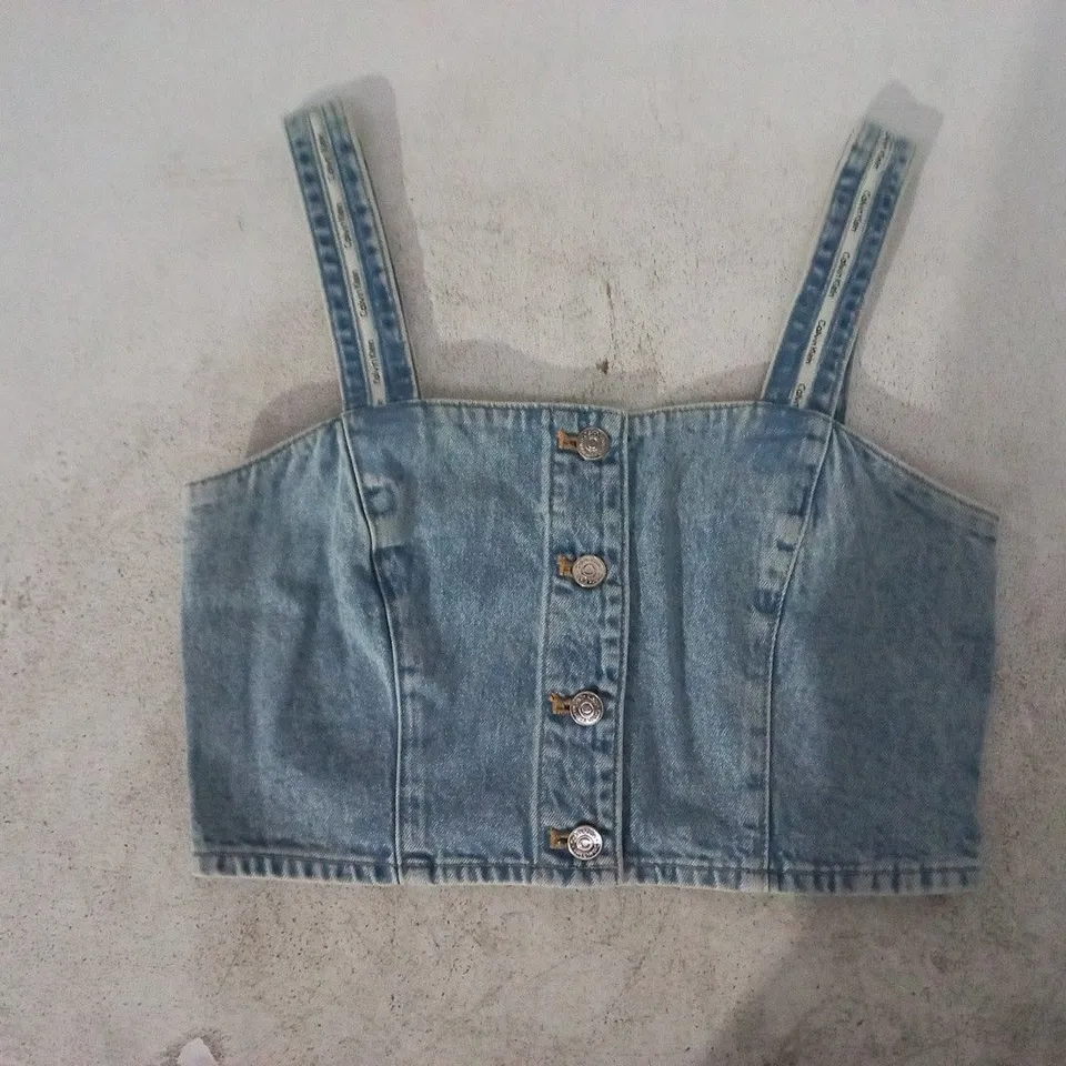 CALVIN KLEIN JEANS WOMEN'S DENIM CROP TOP WITH BUTTON FRONT SIZE XXS