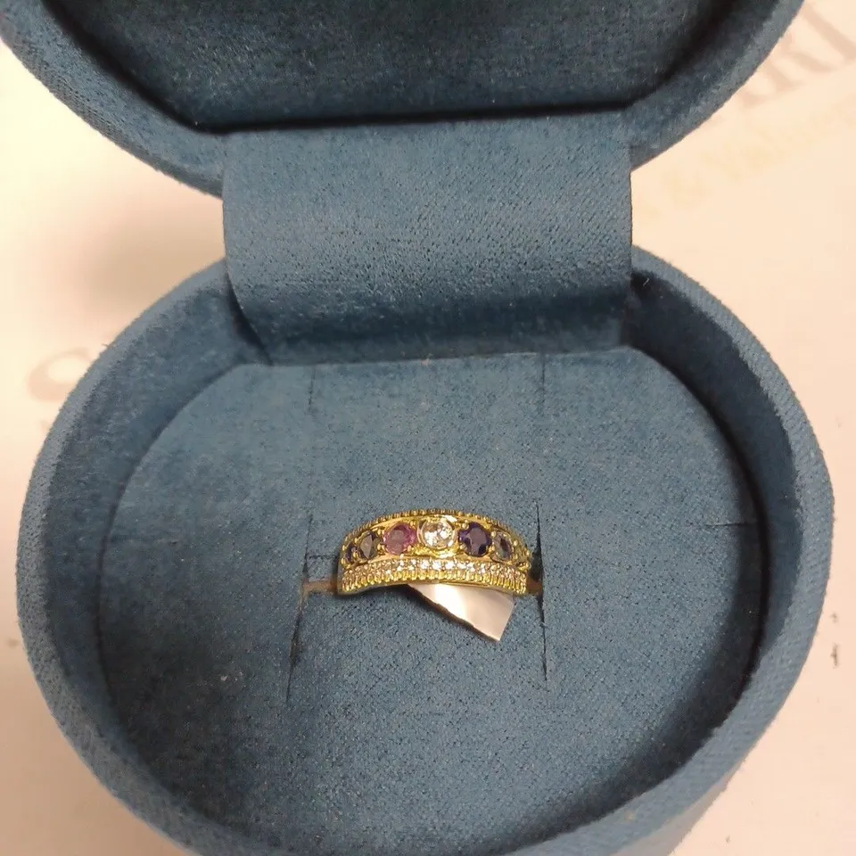 GEMPORIA 9K GOLD BAND RING WITH MULTI COLOURED SAPPHIRE STONES