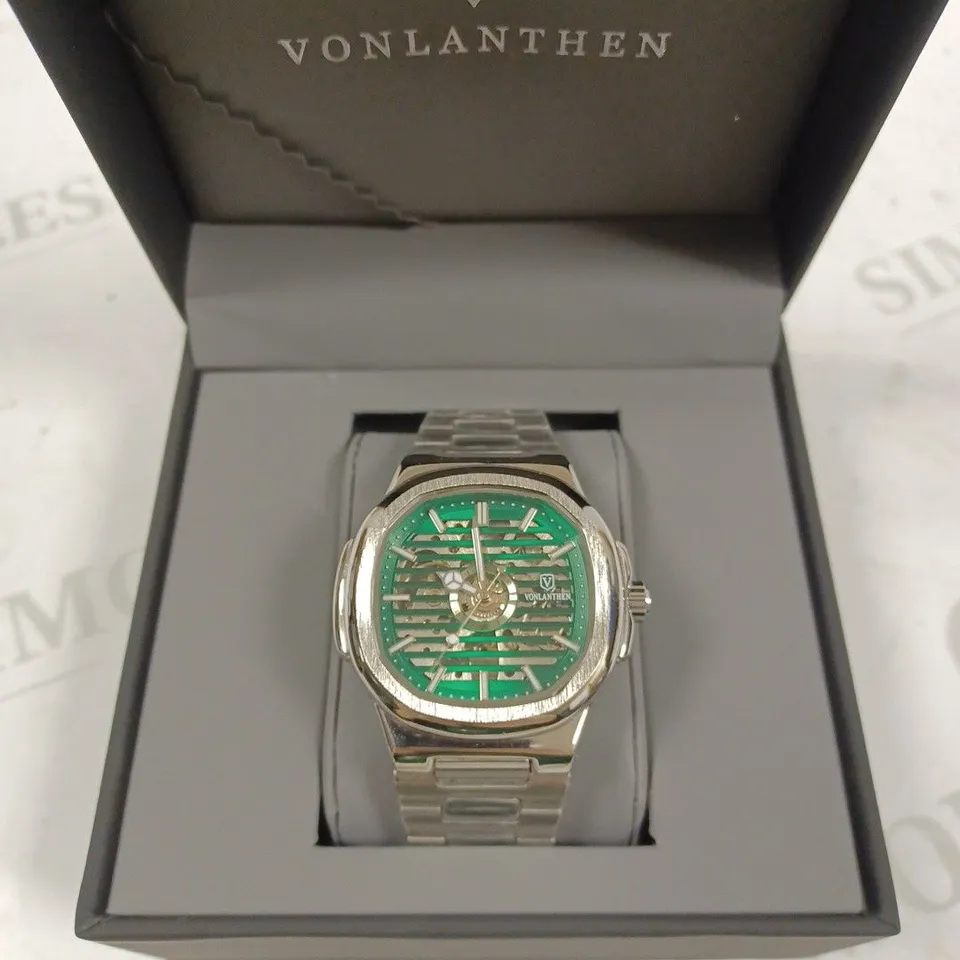 VONLANTHEN PART SKELETON GREEN CHRONOGRAPH BRACELET STRAP WRISTWATCH