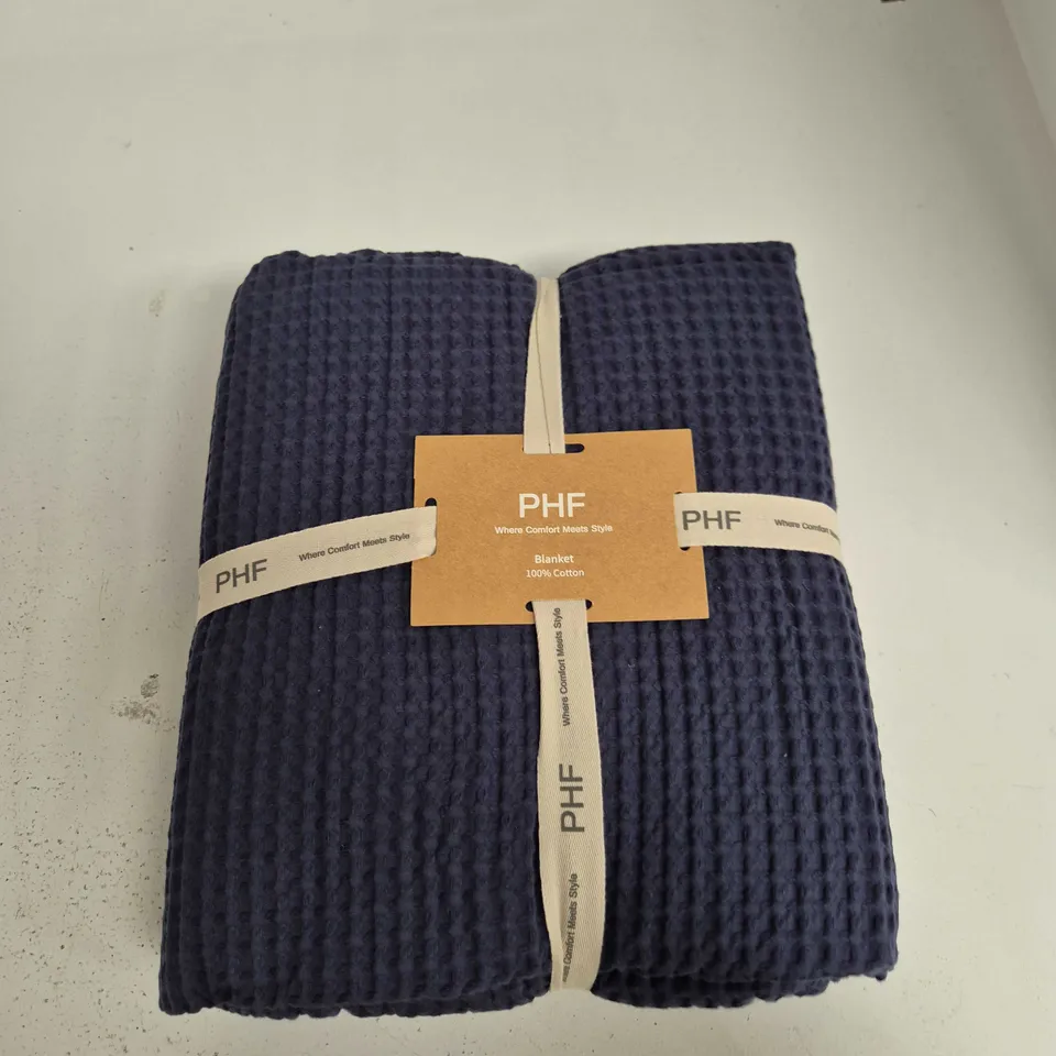 PHF BLANKET – 100% COTTON, NAVY KNIT THROW (WHERE COMFORT MEETS STYLE)