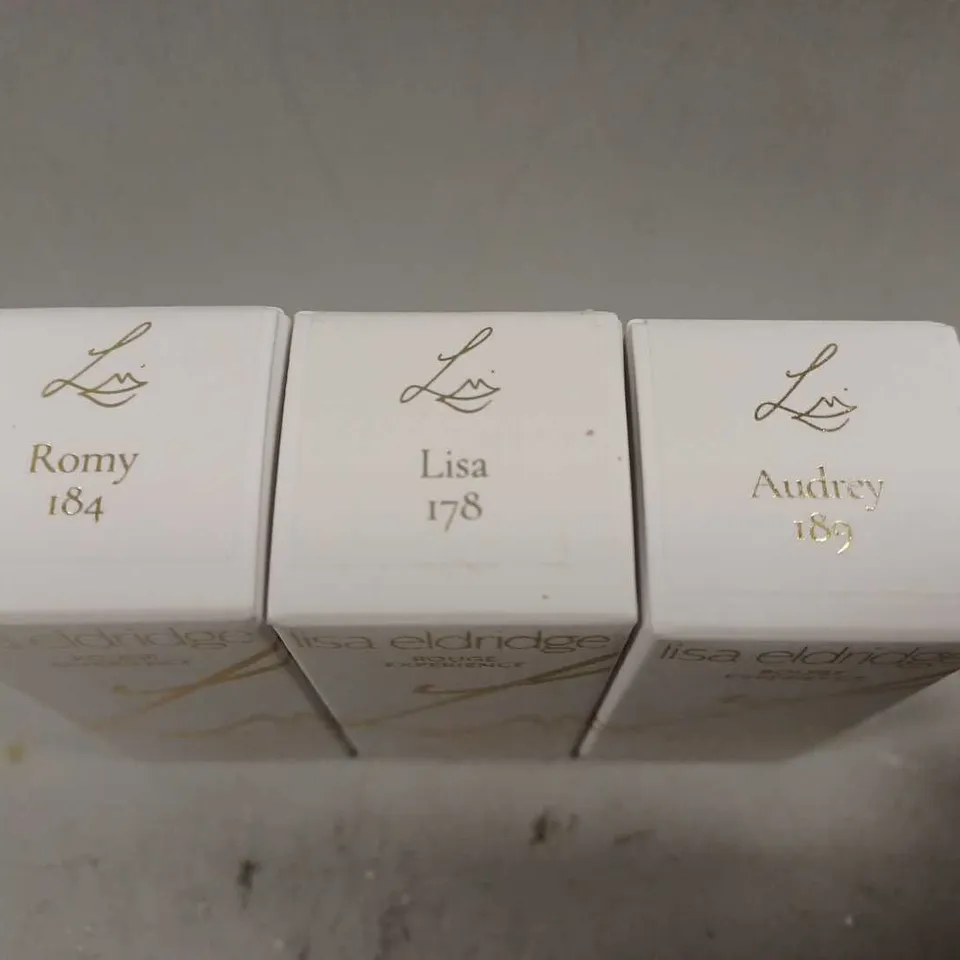 3 LISA ELDRIDGE ROUGE EXPERIENCE REFILLABLE LIPSTICK MINIS #ROMY 184, #LISA 178, #AUDREY 189 