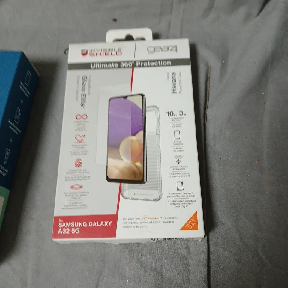 BOX OF APPROXIMATELY 18 ASSORTED PHONE CASES INCLUDING MOBILE PHONE ACCESSORY BUNDLE: INVISIBLESHIELD GLASS ELITE+ SCREEN PROTECTORS FOR SAMSUNG GALAXY A32 5G + ASSORTED CASES (IPHONE ESSENTIALS BUNDL