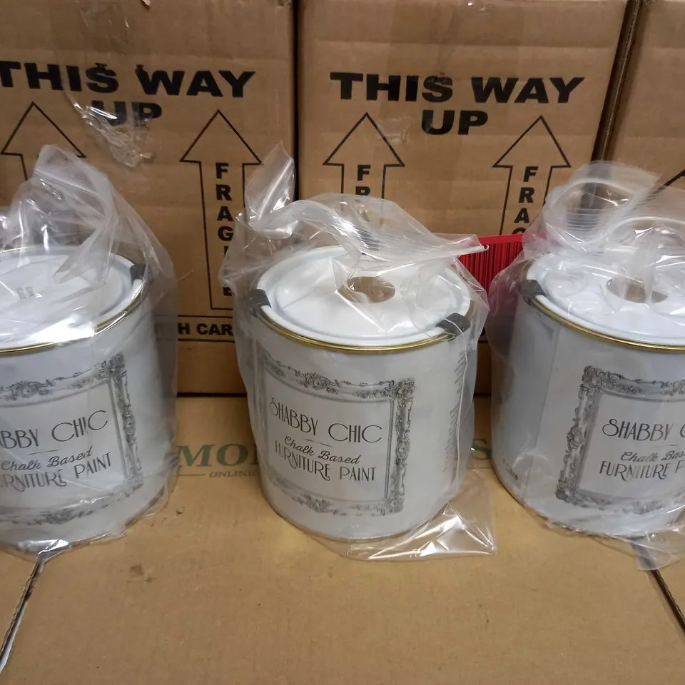 LOT OF APPROX 6 ASSORTED PACKAGED BOXED PAINTS TO INCLUDE: CHABBY CHIC FURNITURE PAINT, RAINBOW PAINT/PRIMER IN ONE